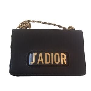 CHRISTIAN DIOR J'Adior Medium Leather Flap Chain Shoulder Bag Black